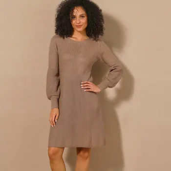 Dámské šaty Rozšířené úpletové šaty hnědošedá 54