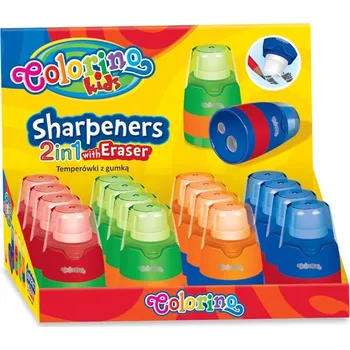 Ořezávátko Ořezávátko s gumou 2v1 COLORINO dvojité s nádobkou školní