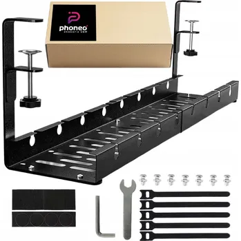 ORGANIZÉR KABELŮ Phoneo POD STŮL, NA DESKU, NASTAVITELNÁ POLICE NA KABELY, HLINÍKOVÝ