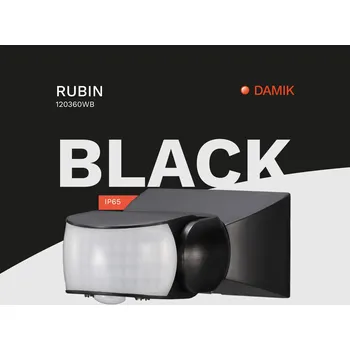 DAMIK nástěnný PIR senzor Rubín 180°/360° 1200W Černý IP65