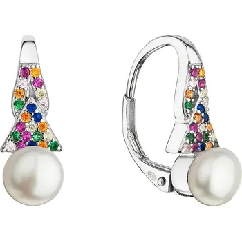 Náušnice Stříbrné náušnice visací multi zirkony s bílou říční perlou 21072.3 Multi