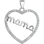 Stříbrný přívěsek se zirkony bílé srdce máma 14004.1