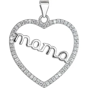 Přívěsek Stříbrný přívěsek se zirkony bílé srdce máma 14004.1