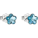 Stříbrné náušnice pecka s krystaly Swarovski modrá kytička 31080.3 Aqua
