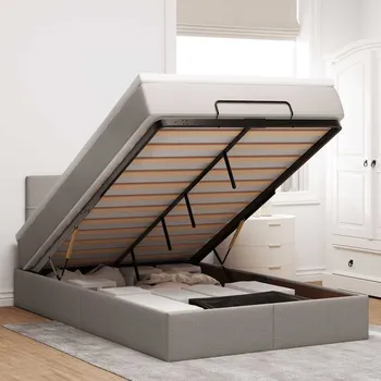 Postel vidaXL Osmanská postel s matrací & LED 120x200 cm látka [3312301] Barva: taupe