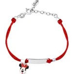 Dětský textilní náramek Minnie červený se stříbrnými doplňky a zapínáním