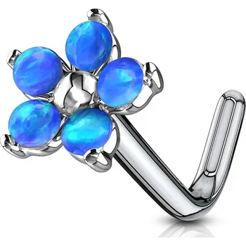 Piercing Šperky4U Zahnutý piercing do nosu - kytička s opály - N0106-OP05