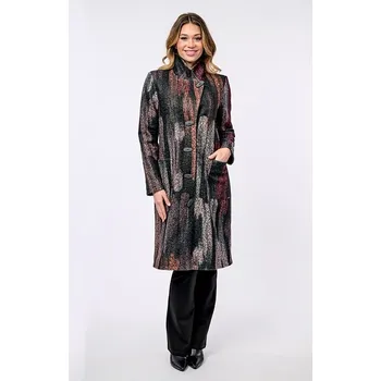 Dámský kabát Volnější černočervený dámský kabát s fazonou a kapsami 7617 velikost S