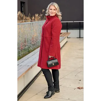 Dámský kabát Tmavě červený dámský kabát z buklé se stojatým límcem 7665 velikost 4XL