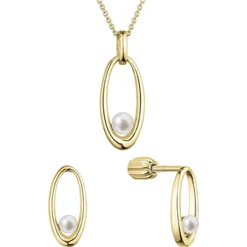 Souprava šperků Perlová souprava pozlacený ovál s bílou říční perlou 29076.1B