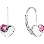 Stříbrné visací náušnice se Swarovski krystaly růžové srdíčka 31299.3 Rose