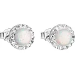 Stříbrné náušnice pecky se syntetickým opálem a křišťály Preciosa bílé kulaté 31217.1 White s. Opal