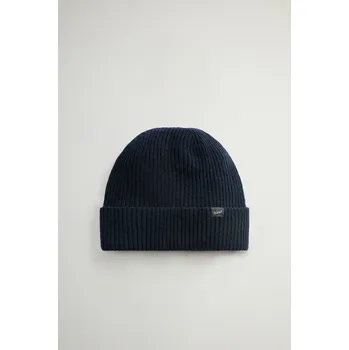 Kšiltovka ČEPICE WOOLRICH KNITTED RIBBED BEANIE MELTON BLUE
