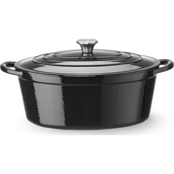 Hrnec Litinový kastrol smaltovaný, HENDI, 6,88L, Černá, 405x255x(H)134mm