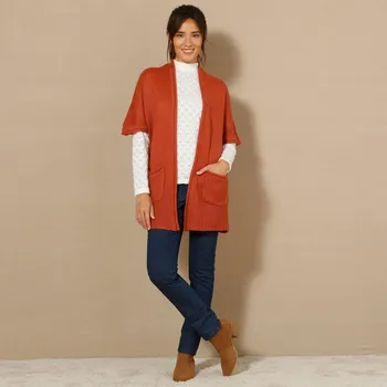 Dámský svetr Dlouhý kardigan s rukávy k loktům terakota 38/40