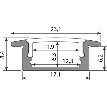 Stavební profil McLED ML-761.376.43.2 Vestavný hliníkový profil VO, 23x8 mm černý včetně mléčného difuzoru, 2 m