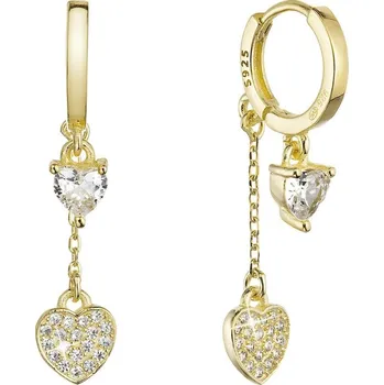 Náušnice Pozlacené stříbrné náušnice kroužky s visícím srdíčkem se zirkony 11427.1 Au plating