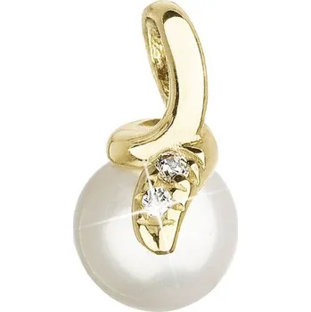Přívěsek Zlatý 14 karátový přívěsek žluté zlato s bílou říční perlou a zirkony 94PZ00009