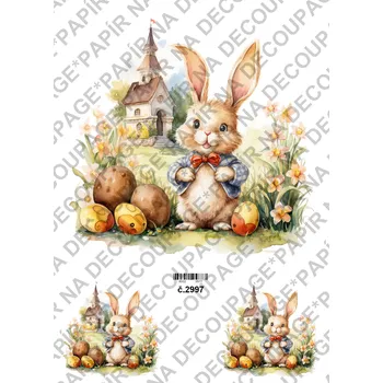 Umělecký papír Rýžový a soft papír na decoupage - Zajíc, jarní krajinka - KB2997 Materiál: Soft, Rozměr: A4