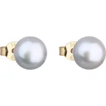 Zlaté 14 karátové náušnice pecky s šedou říční perlou 921042.3 Grey