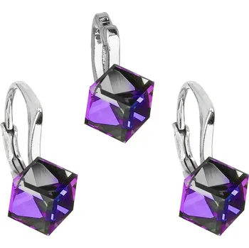 Šperk Sada šperků s krystaly náušnice a přívěsek fialová kostička 39068.5 Heliotrope
