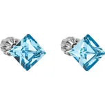 Stříbrné náušnice pecka s krystaly Swarovski modrý čtverec 31065.3 Aqua
