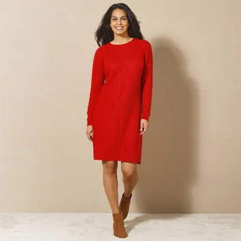 Dámské šaty Pulovrové šaty s copánkovým vzorem červená 46/48