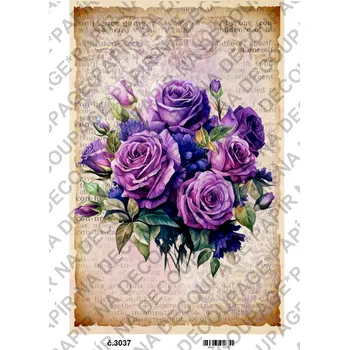 Umělecký papír Rýžový a soft papír na decoupage - Kytky, vintage - KB3037 Materiál: Soft, Rozměr: A4