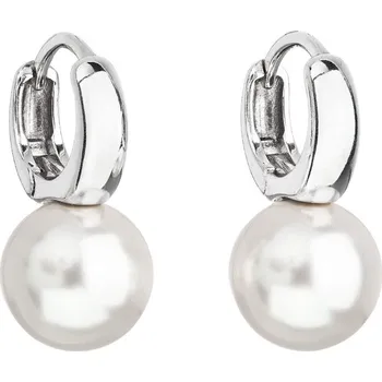 Šperk Stříbrné náušnice visací s perlou z křišťálu Preciosa bílé kulaté 31218.1