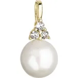 Zlatý 14 karátový přívěsek žluté zlato s bílou říční perlou a třemi zirkony 94PZ00005