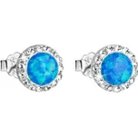 Stříbrné náušnice pecky se syntetickým opálem a křišťály Preciosa modré kulaté 31217.1 Blue s. Opal