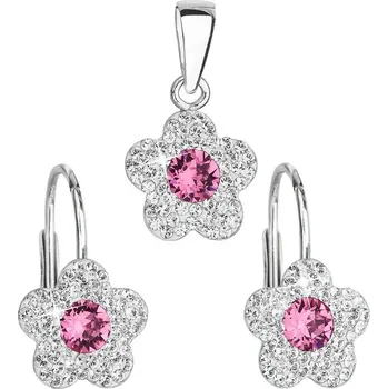 Souprava šperků Sada šperků s krystaly Swarovski náušnice a přívěsek růžová kytička 39162.3 Rose