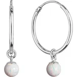 Stříbrné náušnice kruhy s kuličkou z bílého syntetického opálu 11410.1 white
