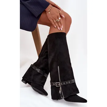 Dámské kozačky Dámské kozačky na podpatku s ozdobným páskem Jolivine Barva: Černá, Velikost: 40