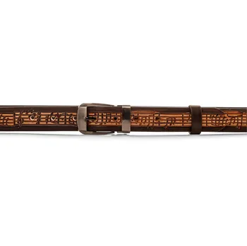 Opasek Kožený opasek s partiturou - hnědá/přírodní - přezka vlevo, šířka 2,5 cm délka: 135 cm