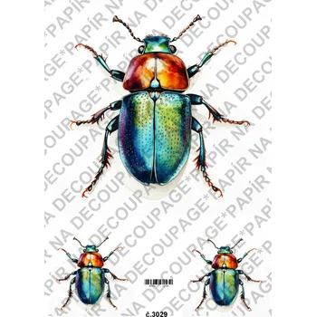 Umělecký papír Rýžový a soft papír na decoupage - Brouci - KB3029 Materiál: Soft, Rozměr: A4