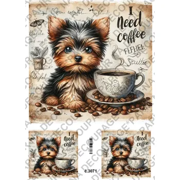 Umělecký papír Rýžový a soft papír na decoupage - Pes v hrnku - KB3071 Materiál: Soft, Rozměr: A4