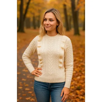 Dámské sako ZIMA-Svetr s volánky - Krémový Velikost: M/L