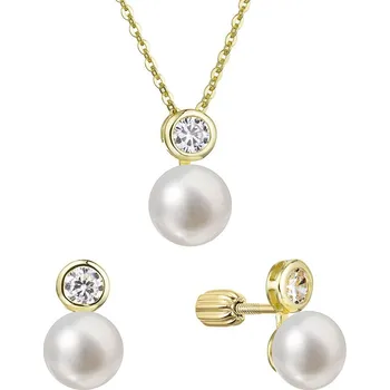Oblečení a móda Perlová souprava pozlacená s říční perlou a zirkonem bílá 29047.1B Au plating