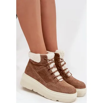Dámská zimní obuv Semišové dámské sněhule s kožíškem na platformě Vinceza 95354 Barva: Béžová, Velikost: 39