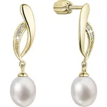 Pozlacené stříbrné náušnice pecky s říční perlou a zirkony bílá 21103.1B Au plating