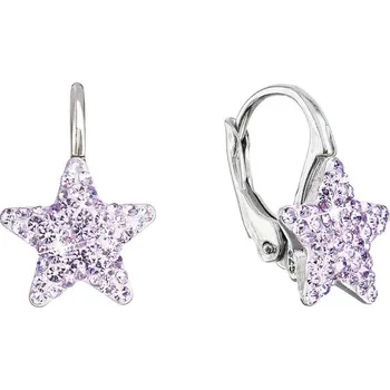 Náušnice Stříbrné náušnice visací s křišťály Preciosa fialové hvězdičky 31311.3 Violet