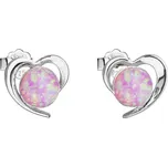 Stříbrné náušnice srdce s růžovým syntetickým opálem 31259.3 Lt.rose