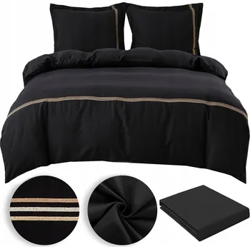 Povlečení SADA POVLEČENÍ MIKROVLÁKNO 220x200 POVLEČENÍ NA POLŠTÁŘ 70x80 4 DÍLNÁ VÝŠIVKA ČERNÁ