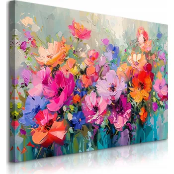 Obraz OBRAZ DO OBÝVÁKU LOŽNICE BAREVNÉ LUČNÍ KVĚTY MALÍŘSTVÍ ABSTRAKCE 100x70