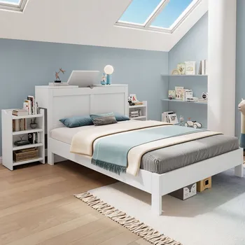 Postel Jednolůžková dřevěná postel Arhatreya 140x200 cm bílá