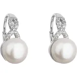 Stříbrné náušnice visací s bílou říční perlou 21048.1 Bílá