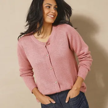 Dámský svetr Propínací svetr s bižu knoflíky růžový melír 54