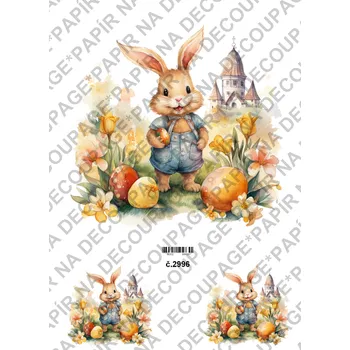 Umělecký papír Rýžový a soft papír na decoupage - Zajíc, jarní krajinka - KB2996 Materiál: Soft, Rozměr: A4