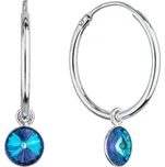 Stříbrné náušnice kruhy s modrým Swarovski krystalem 31309.5 bermuda blue